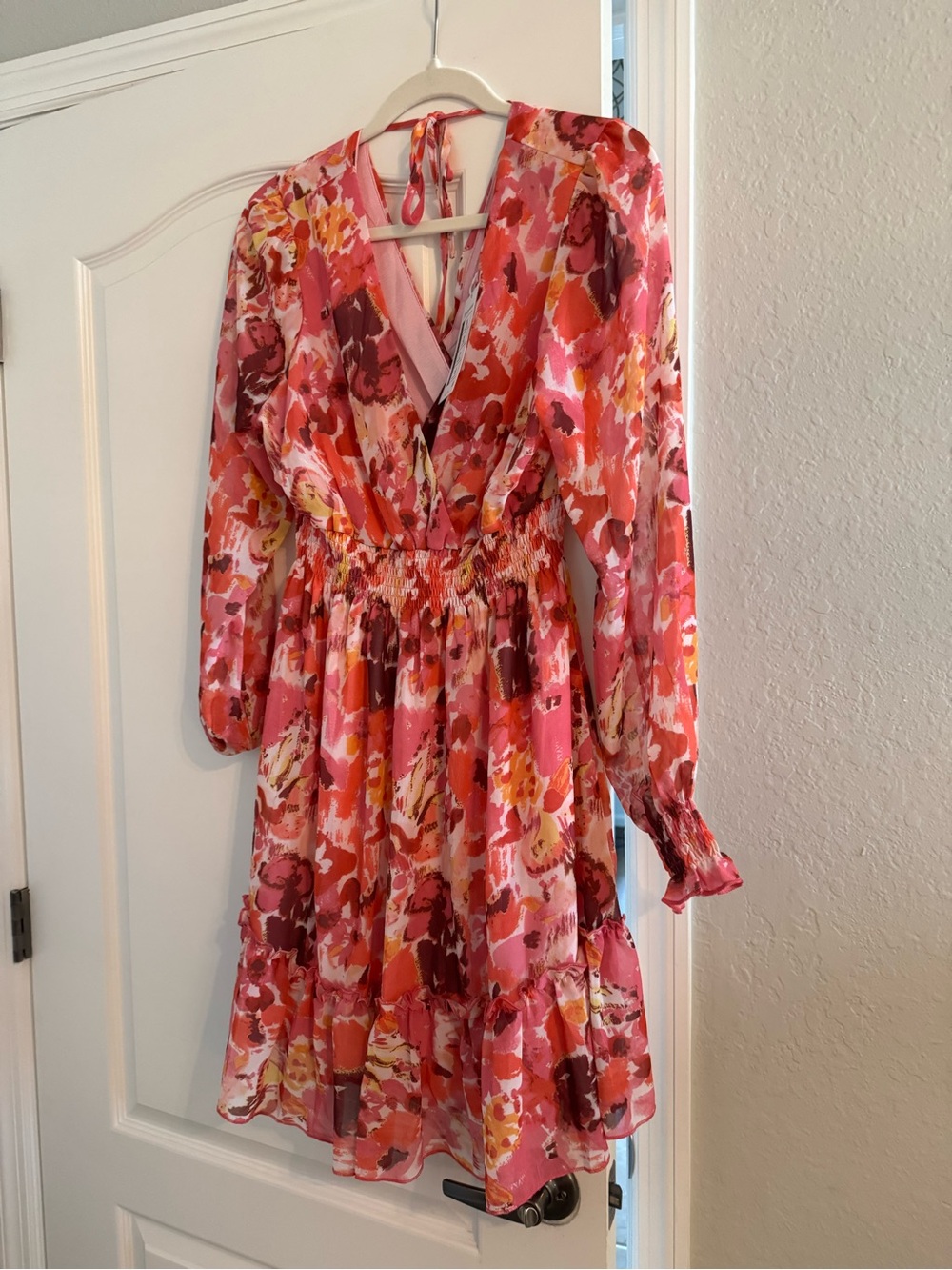 Pink Floral V-Neck Long Sleeve Sundress